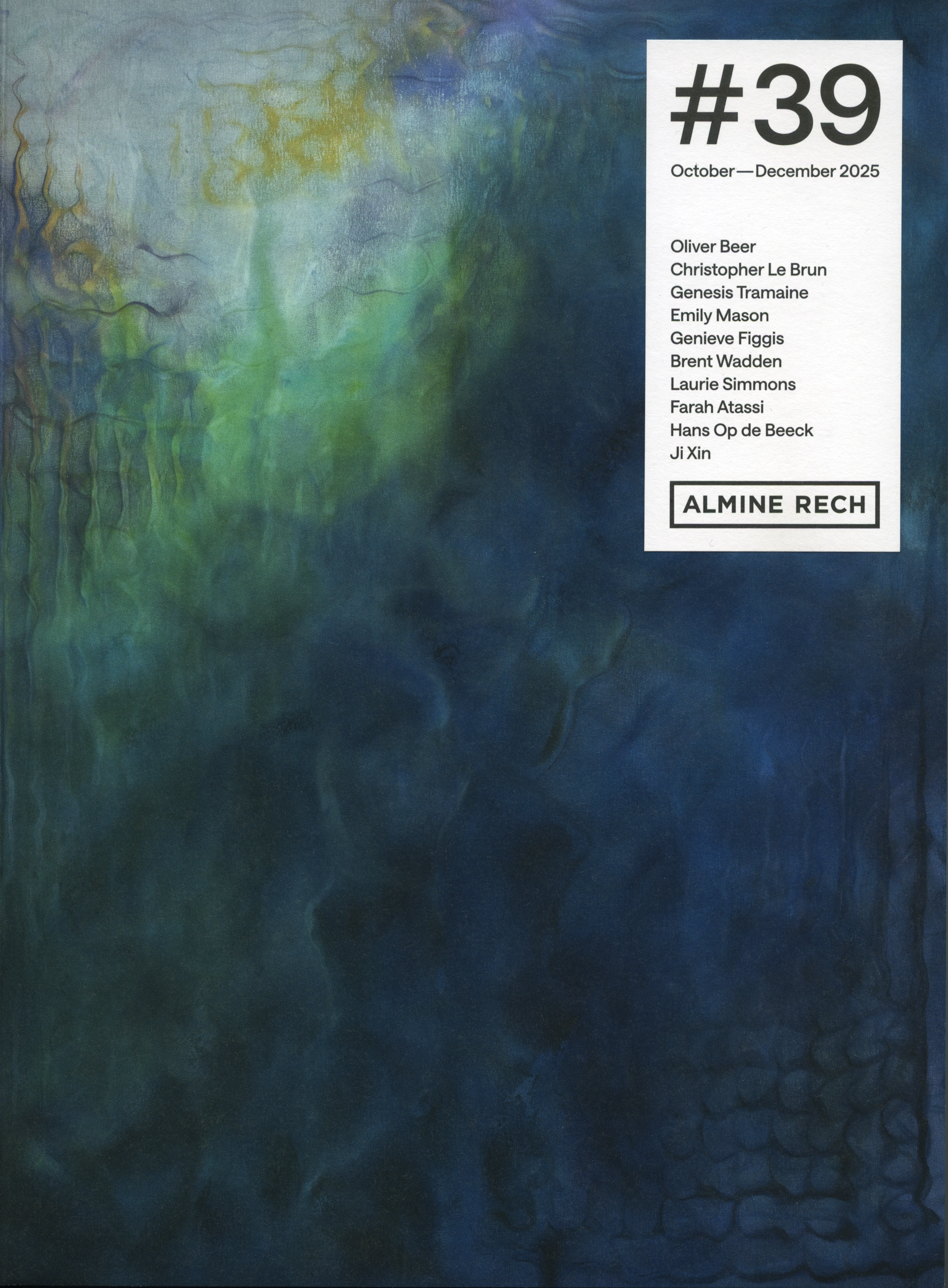 Book cover with an image of a blue and green abstract painting, with a text box on the upper-right hand corner of black text on a white background