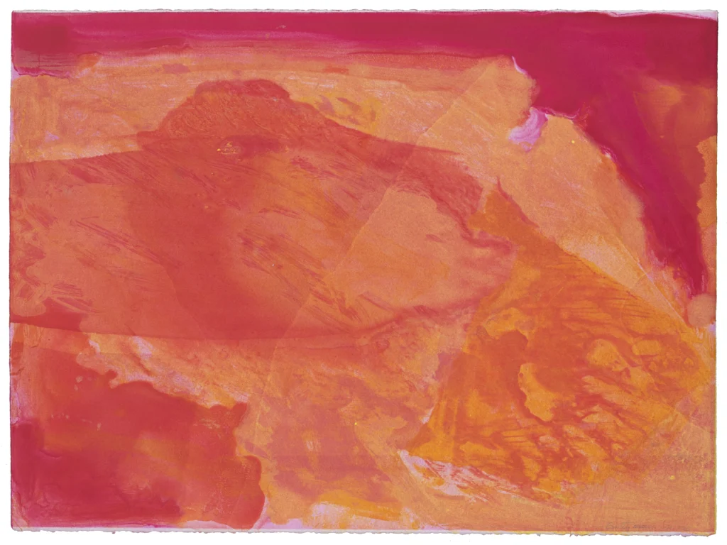 Abstract print comprised of different bright hues of oranges and red gestures.